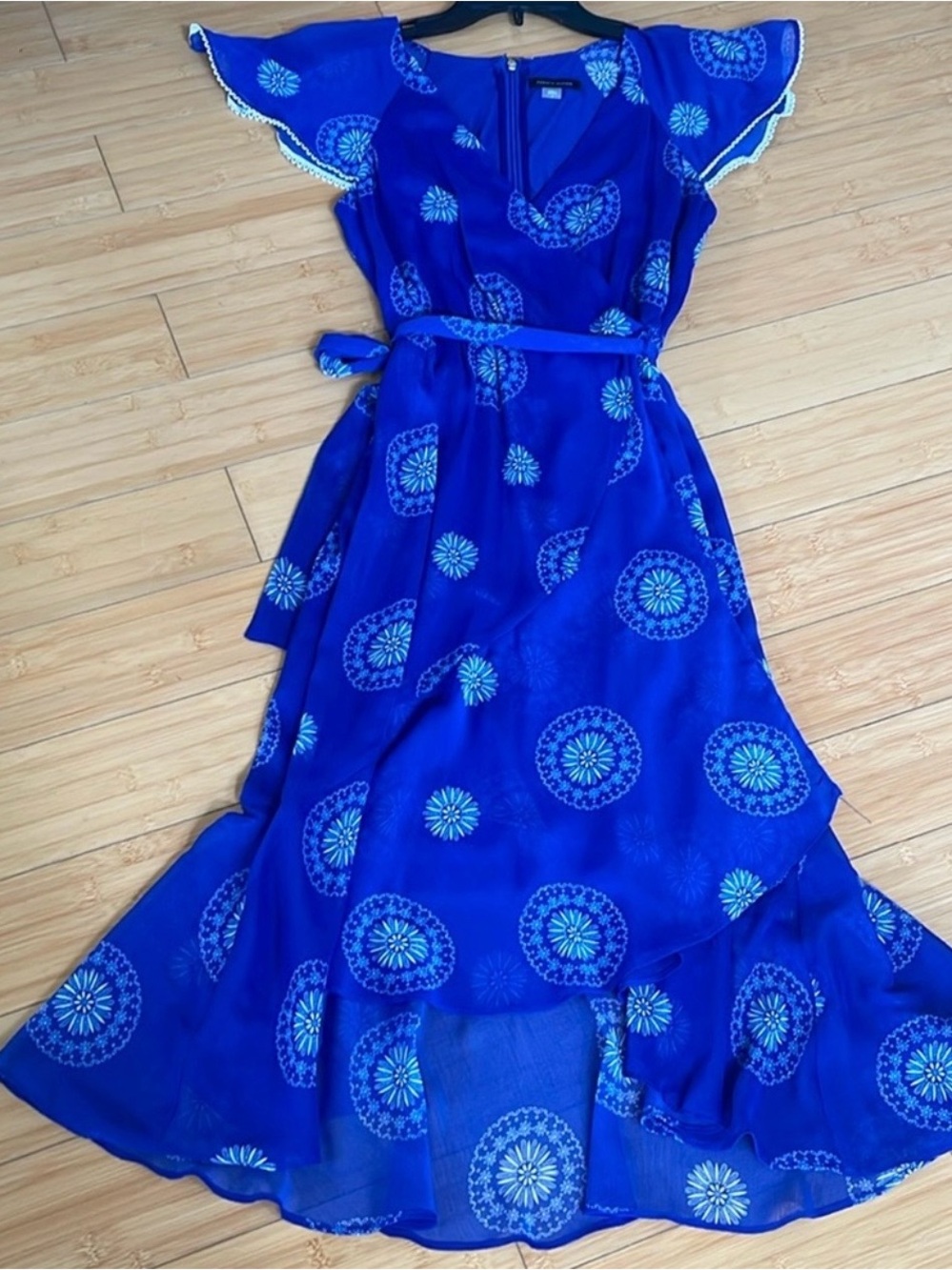 Women NWT Tommy Royal Blue Floral Wrap Midi Garden Lined flowy Belted Dress 4